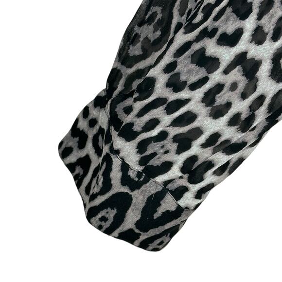 BCBG MAXAZRIA Anderson Sheer Silk Blouse Top Womens Large Button Leopard Animal - Picture 4 of 9